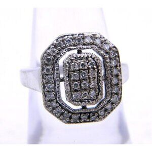 HN .925 Open Work Sterling Silver Pave Diamond Ring Size 6